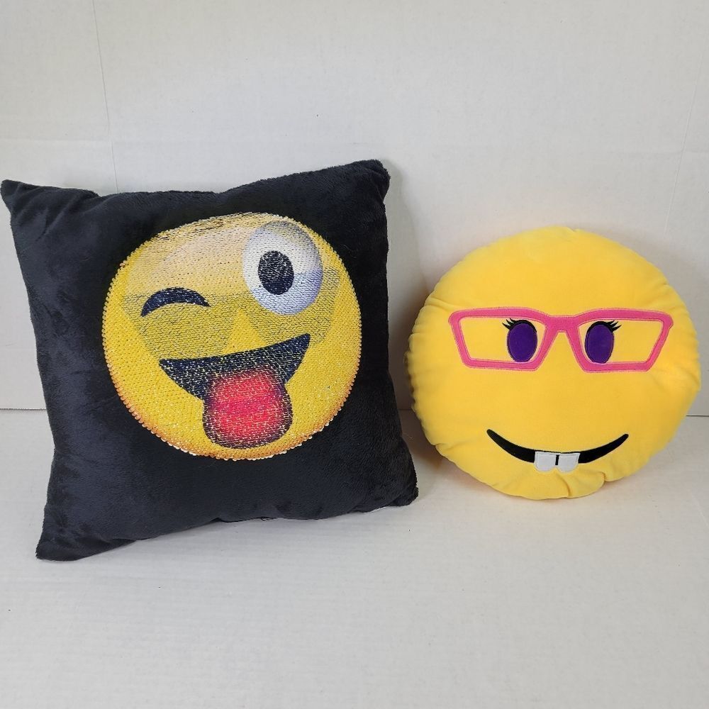 Nerd Girl and Reversible Sequins Emoji Pillow Set